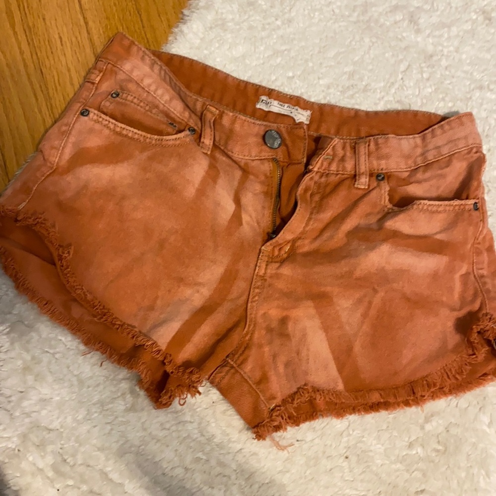 FREE PEOPLE ORANGE DENIM SHORTS